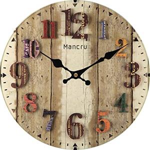 Mancru 1CM Spessore Vintage No Cover Silenzio Orologio da Parete Shabby in Legno Grande Rotondo Non ticchettio Quiet Quarzo Orologio da Parete Decorazione Orologio da Parete 10-25CM