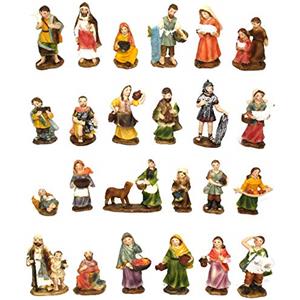 Aurora Store Set 24 Statue Presepe economiche per Realizzare Presepi di Natale Napoletano Statuine Pastori in Resina dipinte a Mano Personaggi Mestieri Contadini Figure Diverse 7 8cm