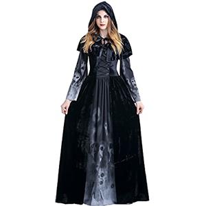 HEONSATI Donna Vestito Da Strega Retrò Maxi Abiti Da Sera Cosplay Manica Lunga Con Cappello Abito Strega Halloween Per Feste Vestiti Gotico Di Halloween Costume Per Cosplay, Carnevale, Sera, Feste