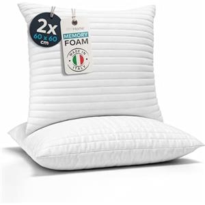 Deshome Serena - Coppia di Cuscini 60x60 cm, Cuscini Letto e Arredo, Guanciali Memory Foam a Fiocchi, Morbidi e Traspiranti, Cuscino per Dormire, Rivestimento Trapuntato, Made in Italy