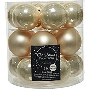 Decoris - Palline per albero di Natale in vetro, 4 cm x 18 pezzi, colore: perla (beige)