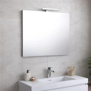 Kiamami Valentina Specchio Bagno 90x60 cm con Applique LED Cromata | Telaio in PVC grigio, bordo lucido antitaglio, luce naturale 24 LED, installazione reversibile, IP44