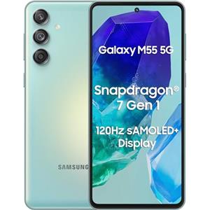 Samsung Galaxy M55 5G (verde chiaro, 8 GB RAM, 128 GB di memoria) | Triple Cam da 50 MP | Batteria da 5000 mAh | Snapdragon 7 Gen 1 | Aggiornamento 4 Gen OS & 5 anni di aggiornamento di sicurezza |