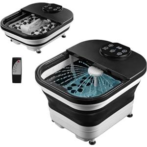 TZS First Austria - Idromassaggio Plantare Pieghevole 500W - Massaggiatore Piedi con 3 Accessori & 6 Rulli - Pediluvio Elettrico con Bolle, Vibrazione, Infrarossi & Funzione Riscaldamento