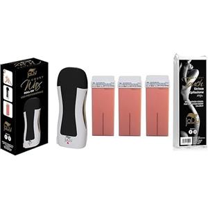 JaDy - Kit Ceretta Rullo Completo | Scaldacera Professionale | 3 Ricariche Cera Titanio Rosa | 100 Strisce Depilatorie | Per Tutti i Tipi di Pelle, Fragranza Cera Titanio Rosa