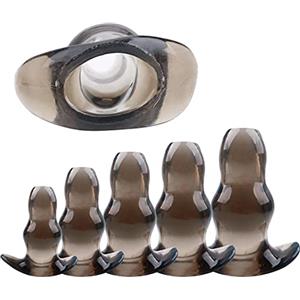 PlongHai Plug anale cavo Tunnel anale Plug anale in silicone Dilatatore vaginale Espansione anale Speculum morbido Massaggiatore prostatico Clistere Masturbazione Giocattolo sessuale per donne Uomini 5 pezzi