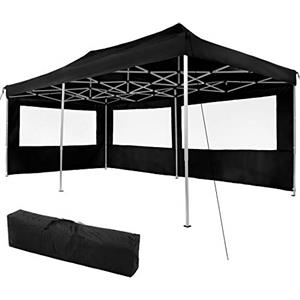 tectake® Gazebo Pieghevole e Richiudibile Pop Up, 6x3 m, Telaio in Alluminio, Impermeabile, 4 Altezze, 2 Pannelli Laterali, Picchetti Inclusi, Gazebo da esterno per Giardino, Barbecue e Bar - Nero