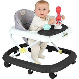 HUOLE Girello pieghevole per bambini da 6 a 18 mesi, ideale come aiuto per camminare per i primi passi del vostro bambino, con vassoio di attività musicali, 4 in 1 nero (67 x 72 x 92 cm) - (B)