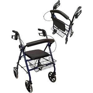Generico TERM IGEA RO10 - Deambulatore per Anziani con Seduta Pieghevole, Carrello per Anziani per Camminare in Acciaio (Portata 130KG) Sedile e Schienale Imbottito, Freni di Stazionamento, Altezza Regolabile