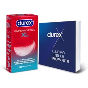 Durex Preservativi Supersottile 10 Profilattici XL vestibilità extra-large + Libro delle risposte Durex