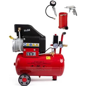 A.M.C. AMC Compressore ad aria da 25 litri pressione 8 bar elettrico coassiale 2 Hp incluso Kit Accessori salva spazio motore potente termicamente silenziato protetto con Carcassa esterna in alluminio