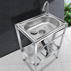 LLPEIJIE026 Lavello Da Cucina Indipendente Lavandino da esterno Acciaio inox Lavandino a Mano Bacino Singolo Lavello Da Bar,Lavatoio da Giardino Campeggio,Con Rubinetto (38x33x83cm/15x13x33in)