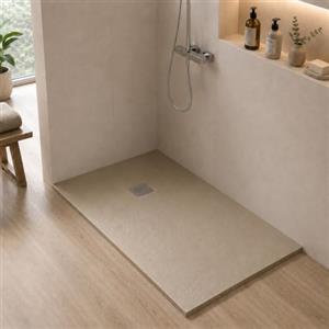 Inbagno Piatto doccia marmoresina con effetto pietra serie Karen, in diverse dimensioni e colori, spessore ultraslim 3 cm, riducibile su misura (80x170, Beige)