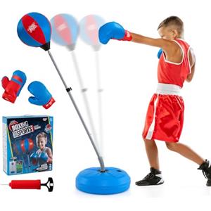 RELAX4LIFE Punching Ball con Guantini per Adulti e Bambini, Sacco da Boxe con Altezza Regolabile 120-154 cm, Palla di Pugilato da Terra con Base Stabile