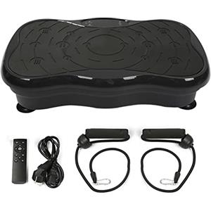 Supfine Pedana Vibrante Fitness, Piattaforma Basculante 95 Livelli Velocità, Pedana dal con Bande di Resistenza, Display LCD Telecomando- Max 120kg, Vibration Trainer 53*32,5*12 cm (Nero)