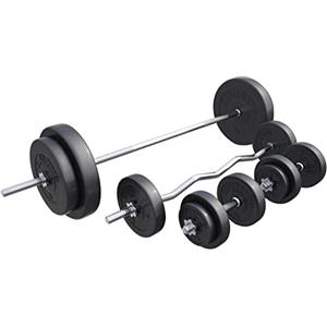 GORILLA SPORTS® Set Bilanciere e Manubri - 100kg, Pesi Plastica, 14 Dischi, 30mm, Bilanciere 170 cm, Barra EZ Curva 120 cm, Manubri 35 cm, Regolabili - Pesistica, Palestra, Allenamento, FItness