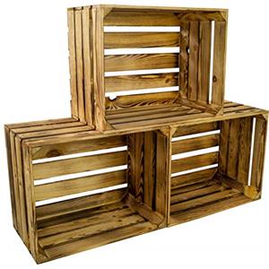 Kistenkolli Altes Land Cassette vintage fiammate, 50 x 40 x 29 cm/40 x 30 x 25 cm, decorazione per la casa, per la frutta, il vino o il fai da te (set da 3, 50 x 40 x 29 cm)