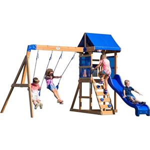 Backyard Discovery Aurora Parco giochi, Casetta per bambini in legno | Include altalene/scivolo/sabbiera/scala di arrampicata | Casetta bambini in legno