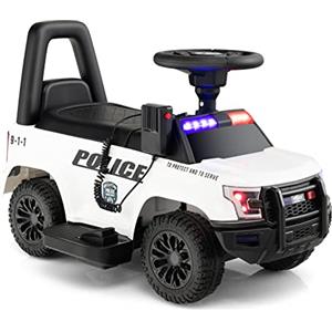RELAX4LIFE Macchina Elettrica della Polizia per Bambini 6V, Velocità 3 km/h con Megafono Musica Sirena Lampeggianti e Fari, Porta USB,5-5 Anni,Portata 25 KG (BIANCO)