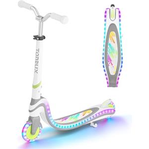 TONBUX Monopattino per Bambini da 3 a 12 Anni, con Ponte Illuminato e PU Ruote, 3 Livelli di Altezza Regolabile con Supporto, Leggero, Monopattino Bambini 3 Anni, Bianco + Grigio
