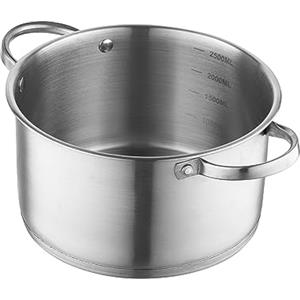 FLORINA Pentola in Acciaio Inossidabile (3,1 l) 20 cm I Pentola con Coperchio in Vetro I Con Misurino e Manici Ribattuti I Fondo a 3 Strati I Adatta alla Lavastoviglie I Induzione, Gas ed Elettrico