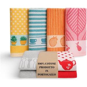 KRAPPS - Set 6 Pezzi Strofinacci Cucina Cotone 100% Made in Portogallo - Canovacci Cucina Cotone Assorbenti e Lavabili in Lavatrice, Stracci Cucina Multiuso Resistenti e Colorati