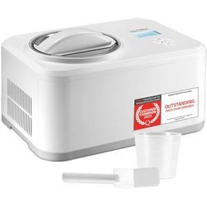TZS First Austria - Gelatiera 1,5L - 120W - 4-in-1 Macchina per Gelato e Yogurtiera con Riscaldamento - Autorefrigerante - Cestello Inox Estraibile - Bianco