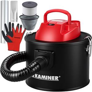 KAMINER Aspiracenere/Aspirapolvere 10 L Senza Sacco con Soffiante - 800 W, 16 kPa, Filtro HEPA + filtro tessuto, Serbatoio acciaio, tubo alluminio, doppia bocchetta - per camini, stufe a pellet