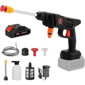 Eznaobo Idropulitrice ad alta pressione senza fili, 21 V, 50 bar, portatile, con batteria, tubo in schiuma, pulizia e irrigazione, 1 batteria da 1,5 Ah