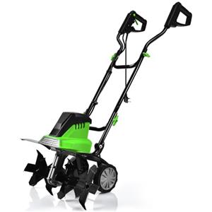 COSTWAY Motozappa Elettrica 1200W/1500W, Zappatrice Elettrica con Maniglia Pieghevole, Ruote Regolabili, 4/6 Lame, Velocità 365/400 PRM, Profondità 22 cm, Larghezza 35/43 cm (Verde, 1500 W)