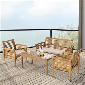 casa.pro Set Salottino per Esterno Mobili da Giardino Patio Terrazza Set Composto di Tavolo Divano e 2 Poltrone con Cuscini Arredo in Legno di Acacia