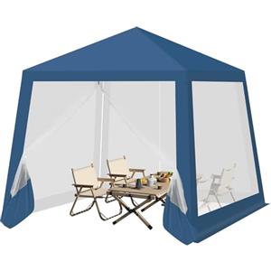 WOLTU Gazebo 3x3 Pieghevole Impermeabile, Pergolato da Giardino, Gazebo da Esterni, con Pareti Laterali a Zanzariera, per Campeggio, Feste, Blu