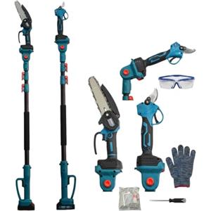 VOKOT Forbici Potatura Elettriche Telescopiche con 2 Batterie Ricaricabili 26V, Lama 30mm, Incluso Motosega con Lama 6, Kit Cesoie e Motosega con Asta Telescopica Professionali per Giardinaggio, Senza Fili