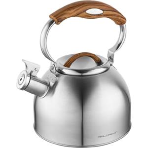FLORINA JOE Bollitore (2,5 l) I Bollitore in Acciaio Inossidabile I Manico Soft-Touch I Elementi Decorativi in Imitazione Legno I Induzione, Gas, Elettrico I Argento