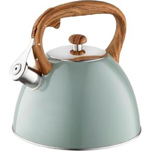 FLORINA Bollitore Acqua (2,5 l) I Bollitore da Fornello FRANK I Manico in Legno I Fischio Automatico I Per Fornelli a Induzione, Gas, Elettrici I Colore: Verde opaco