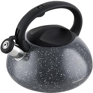 FLORINA Bollitore Acqua (2,5 l) I Bollitore da Fornello LAVA I Bollitore con Manico in Silicone I Fischio Automatico I Bollitore per Fornelli a Induzione, Gas, Elettrici I Colore: Grigio