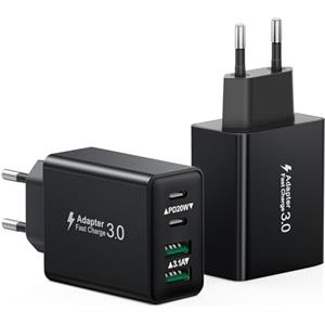 LumFocus Caricatore USB C Alimentatore, 2-Pack 40W 4-Porto Presa USBC Multiplo Tipo C Caricabatterie Spinotto Carica Spina Rapido USB Caricatore per iPhone 16 15 14 13 12 11 Pro Plus Max XS XR,iPad,Samsung