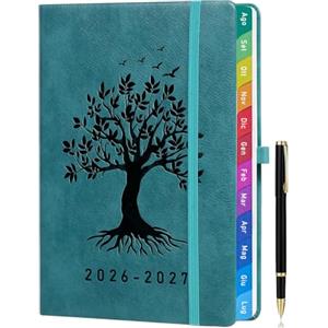 ZXHQ Agenda 2026-2027 Settimanale A5, Agosto 2026 - Luglio 2027, Versione Italiana, Agenda Verticale con Linguette Colorate e Tasca Interna, Copertina Albero della Vita - Teal