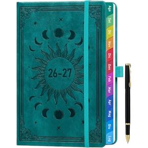 ZXHQ Agenda 2026-2027 Settimanale A5, Versione Italiana, Agosto 2026 - Luglio 2027, Agenda Verticale con Linguette Colorate e Tasca Interna, Copertina Sole e Luna - Teal