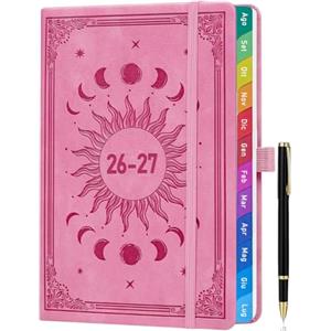 ZXHQ Agenda 2026-2027 Settimanale A5, Versione Italiana, Agosto 2026 - Luglio 2027, Agenda Verticale con Linguette Colorate e Tasca Interna, Copertina Sole e Luna - Rosa