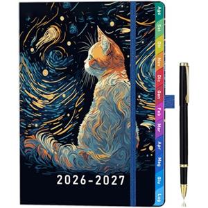 ZXHQ Agenda 2026-2027 Settimanale A5, Versione Italiana, Agosto 2026 - Luglio 2027, Agenda Verticale con Linguette Colorate e Tasca Interna - Gatto Stellato