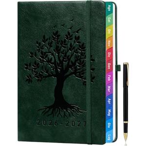 ZXHQ Agenda 2026-2027 Settimanale A5, Versione Italiana, Agosto 2026 - Luglio 2027, Agenda Verticale con Linguette Colorate e Tasca Interna, Copertina Albero della Vita - Verde Scuro