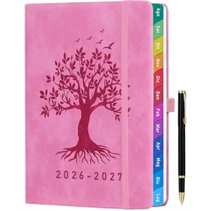 ZXHQ Agenda 2026-2027 Settimanale A5, Versione Italiana, da Agosto 2026 a Luglio 2027, Agenda Verticale con Linguette Colorate e Tasca Interna, Copertina Albero della Vita - Rosa