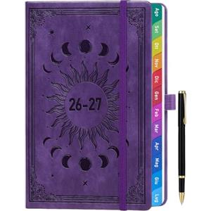 ZXHQ Agenda 2026-2027 Settimanale A5, Versione Italiana, Agosto 2026 - Luglio 2027, Agenda Verticale con Linguette Colorate e Tasca Interna, Copertina Sole e Luna - Viola