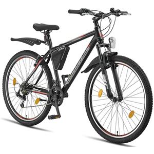Licorne Bike Guide Premium Mountain Bike 27,5 pollici - Forcella ammortizzata MTB con freni a disco - Qualità tedesca - Per ragazzi e adulti (nero/rosso)