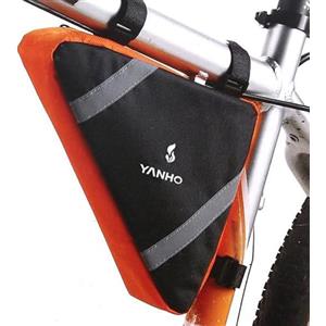 Lagomloot Borsa triangolare impermeabile per telaio bicicletta, grande capacità, in tessuto Oxford, per chiavi, portafoglio, telefono, arancione e nero, 23 x 26 x 20 cm