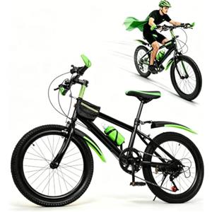 HuKaiL 20 pollici, mountain bike per bambini a 7 marce, regolabile in altezza con freno a pinza e freno di stazionamento, biciclette con portaborracce e campanella con bussola per strade, aree montane