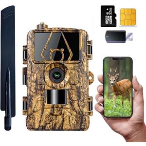 YTLJJ 60MP 8K Caccia Fotocamera con 4G LTE Internet, GPS, Trasmette Simultaneamente Video e Foto al Telefono, H.265 Vidéo Fototrappola Infrarossi Invisibili 0,2s Tempo di Attivazione, No-Glow IR LEDs