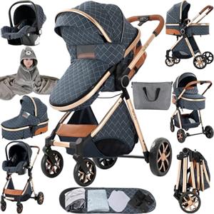 MoLi Passeggino Trio, Passeggino 3 in 1 con Doppia Modalità Push Reversibile, Trio Passeggino Neonati con Grande Navicella, Carrozzina per Neonati in Alluminio Pieghevole (225 Blue)