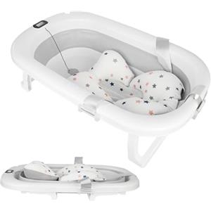 OHMG Vaschetta Bagnetto Neonato Pieghevole Con Termometro per L'Acqua, Materasso a Cuscino, Antiscivolo e Portatile - Vasca da Bagno per Bambini